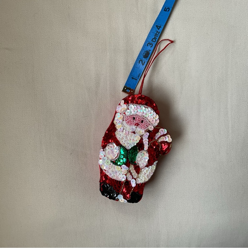Sparkly Sequins Santa Storage Trinket Box Hanging Christmas Ornament VINTAGE - Picture 7 of 10